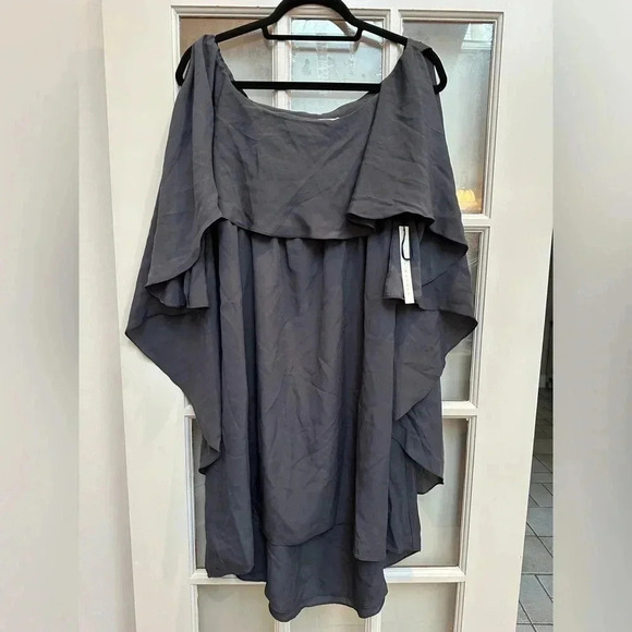 Susana Monaco Smokey Blue Silk Cold Shoulder Draped Dress Size 4 NWT - Picture 1 of 10